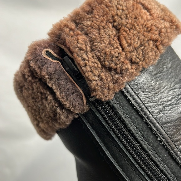 Anfibio size 7 heel leather boots - Italian made biker full grain pebble Sherpa - Picture 3 of 13